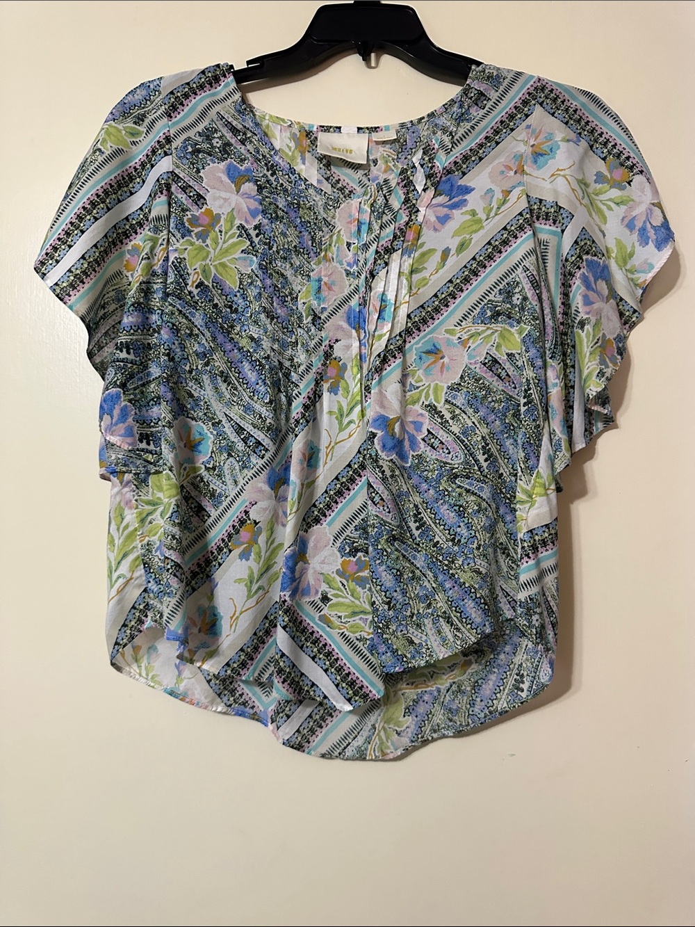 Maeve Pastel Blue Floral Flutter-Sleeve Blouse